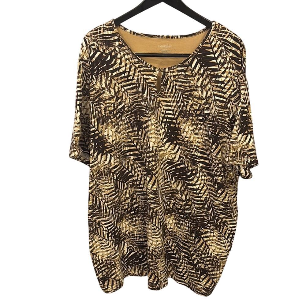 Catherines Relaxed Black‎ and Tan Short Sleeve Blouse 3X 26/28W